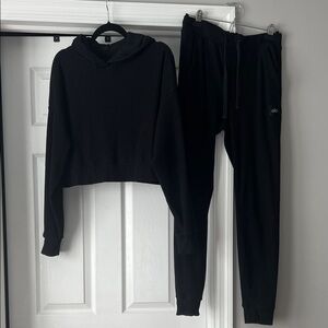 Alo Black Ribbed Hoodie & Jogger Set